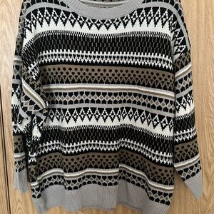 Cozy Black/Brown/Grey Shein Curve Nordic Fair Isle Sweater – 2XL